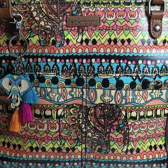 Sakroots Colorful Patterned Elephant Tote Bag with Matching Wallet - Picture 3 of 14